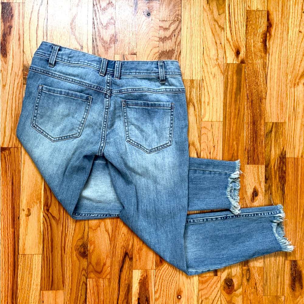 Free People Cut-Off Ripped Low Rise Light Blue Grunge Jeans, Size 26 - Picture 3 of 7